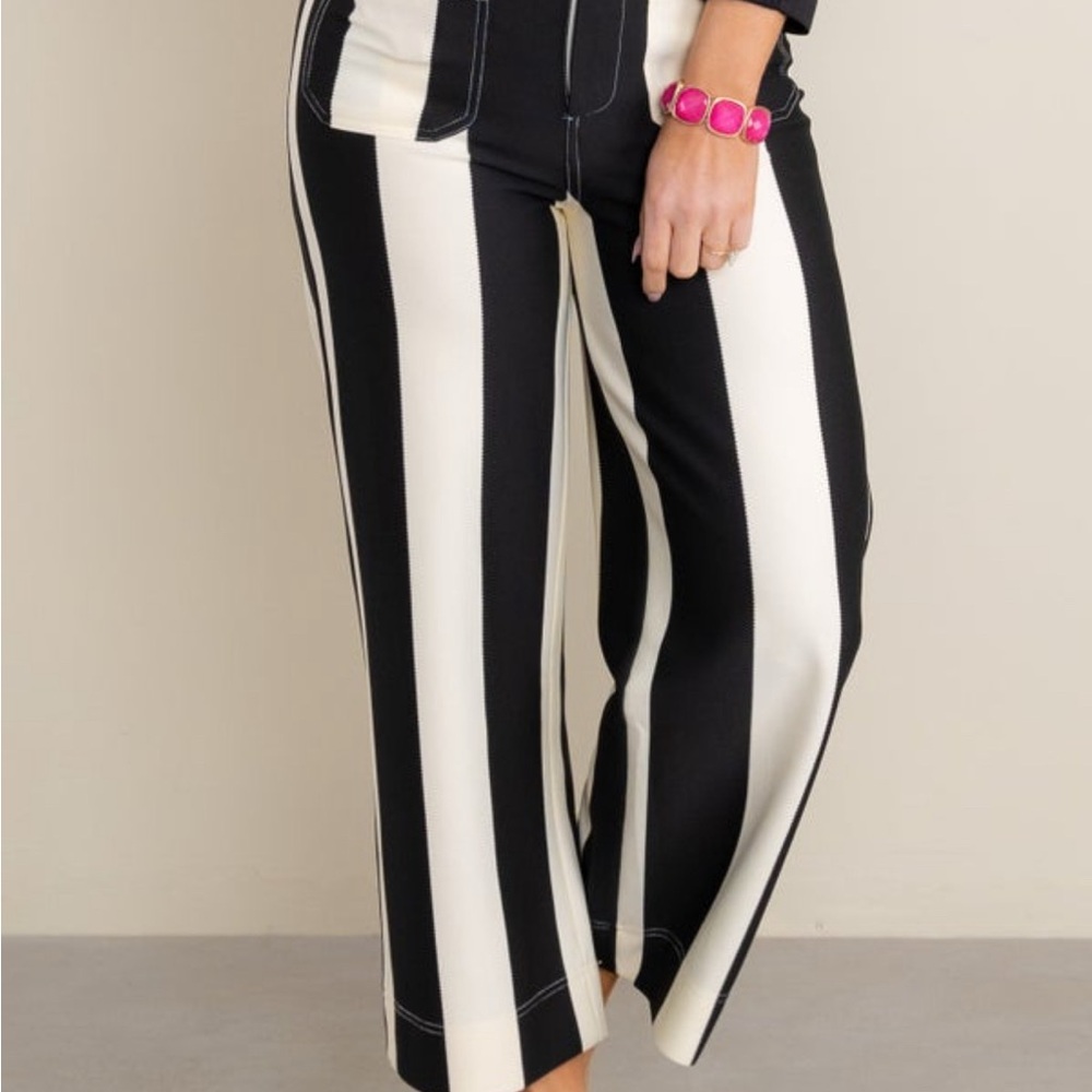 Glam Monochrome Striped Cropped Pants large